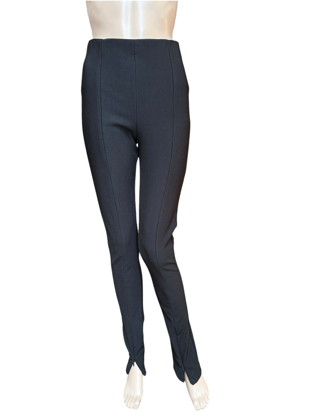 Zara Black Ribbed Black Slim Split Hem Pants, M